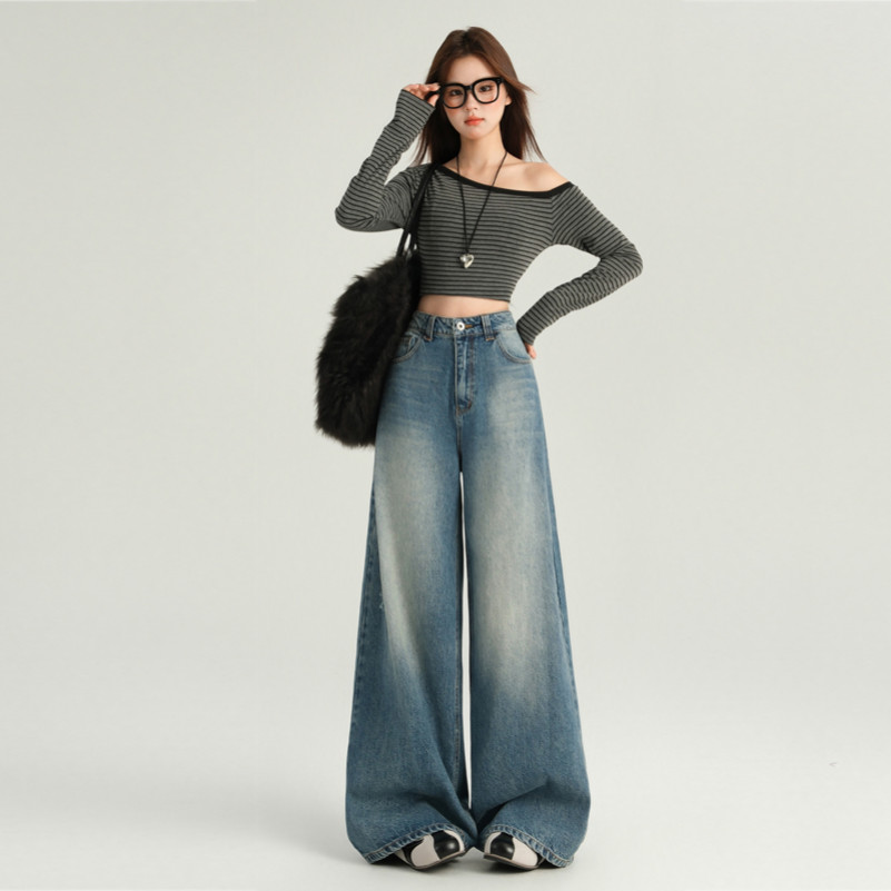 【Hermarou】Plus Size 25-39 Korean Unisex Baggy Pants High Waist Wide Leg  Jeans Women Baggy Jeans Casual Loose Straight Slacks Trousers Stacked Jeans