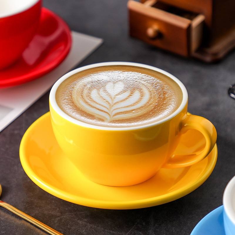Kitchen Plus 250mL Glossy Ceramic Cappuccino Cups Coffee Cup and Saucer ...