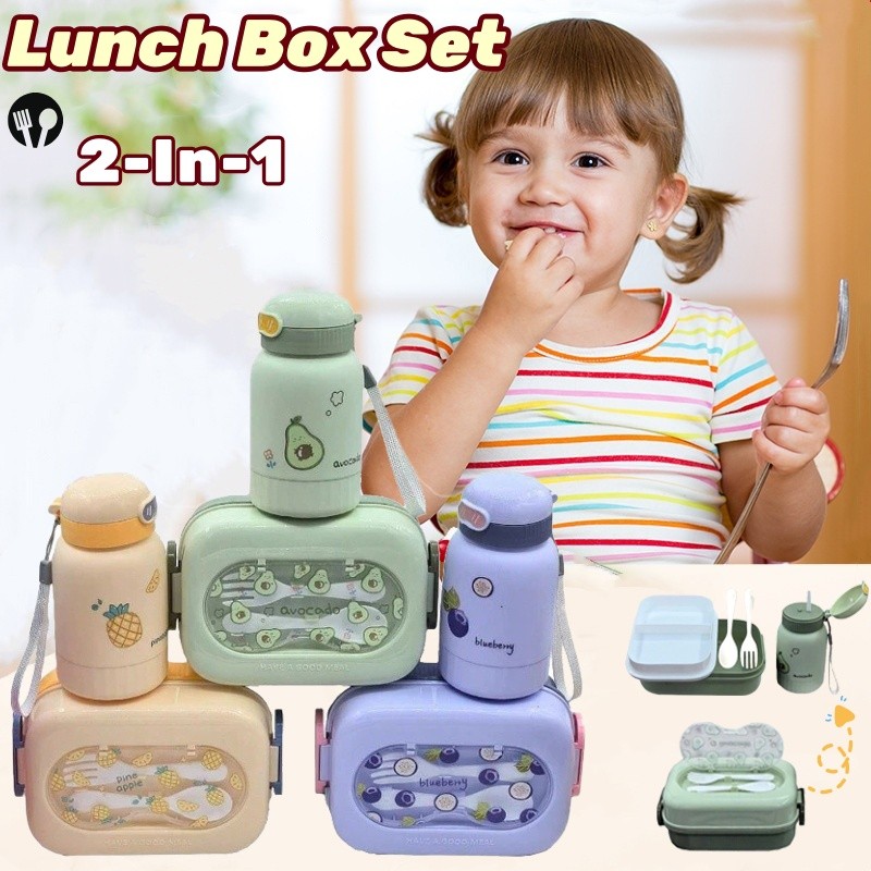 2 in 1 Children Lunch Box Set with Water Bottle Food Grade Double-layer ...