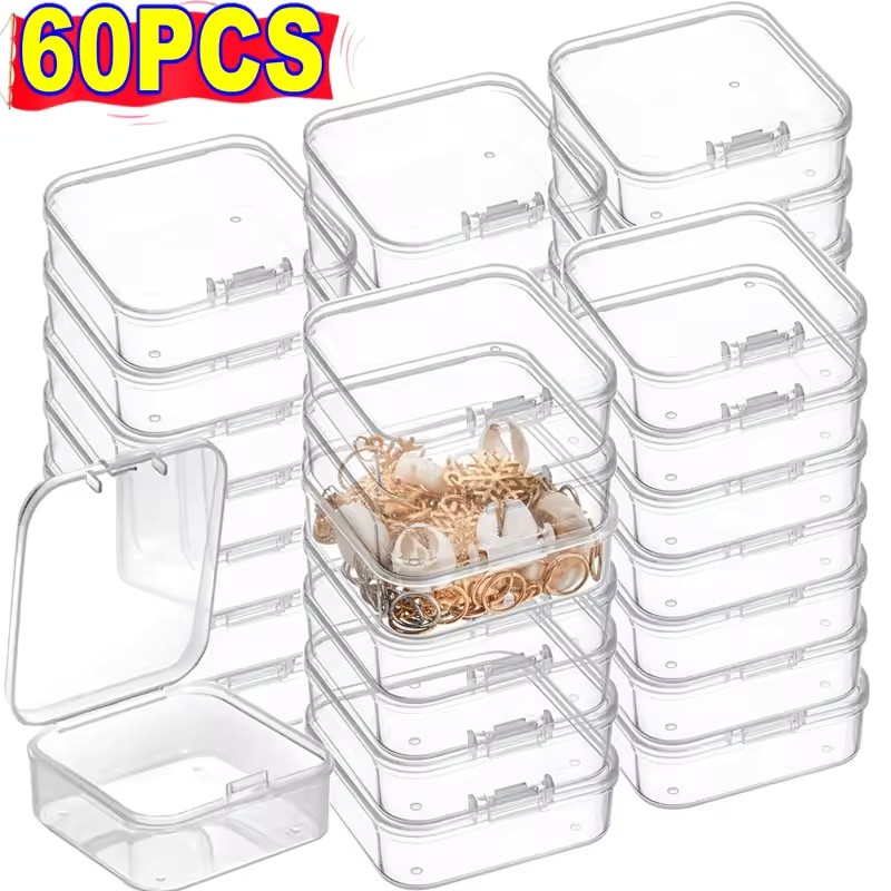 12-60PCS Mini Storage Box - Transparent Square Plastic Box - Earrings ...