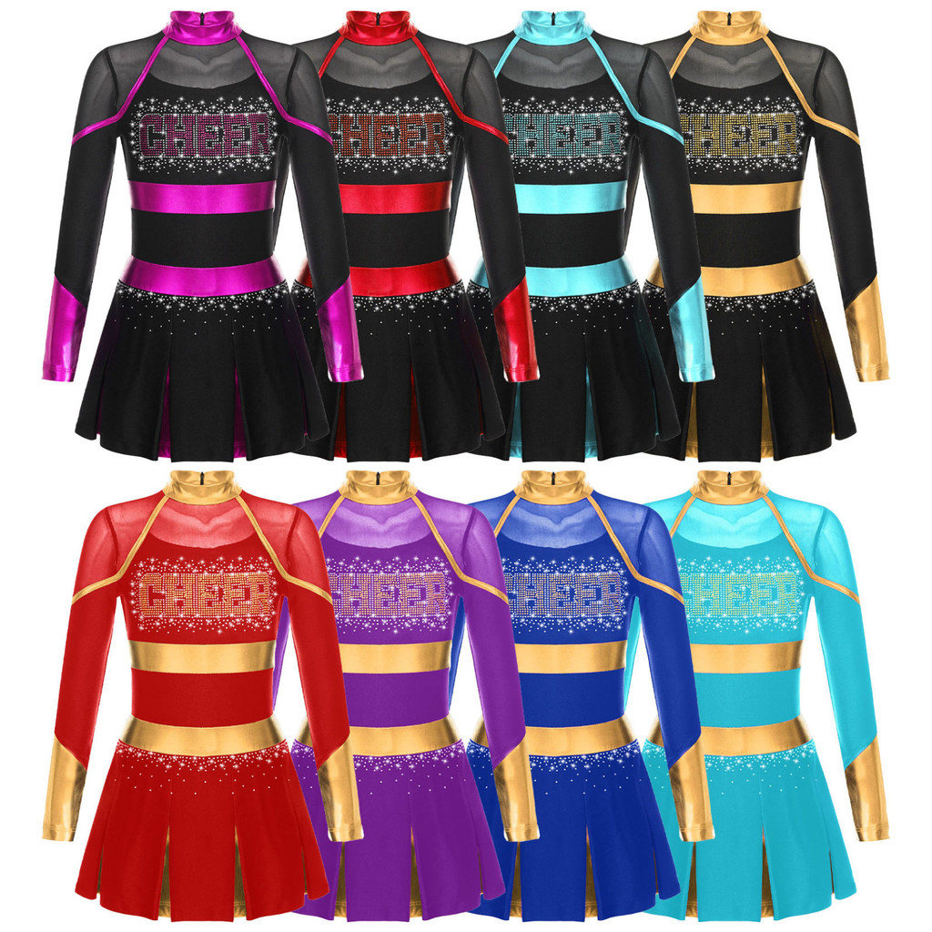 Kids Girls Cheerleading Dance Performance Costume Cheer Uniform Long ...