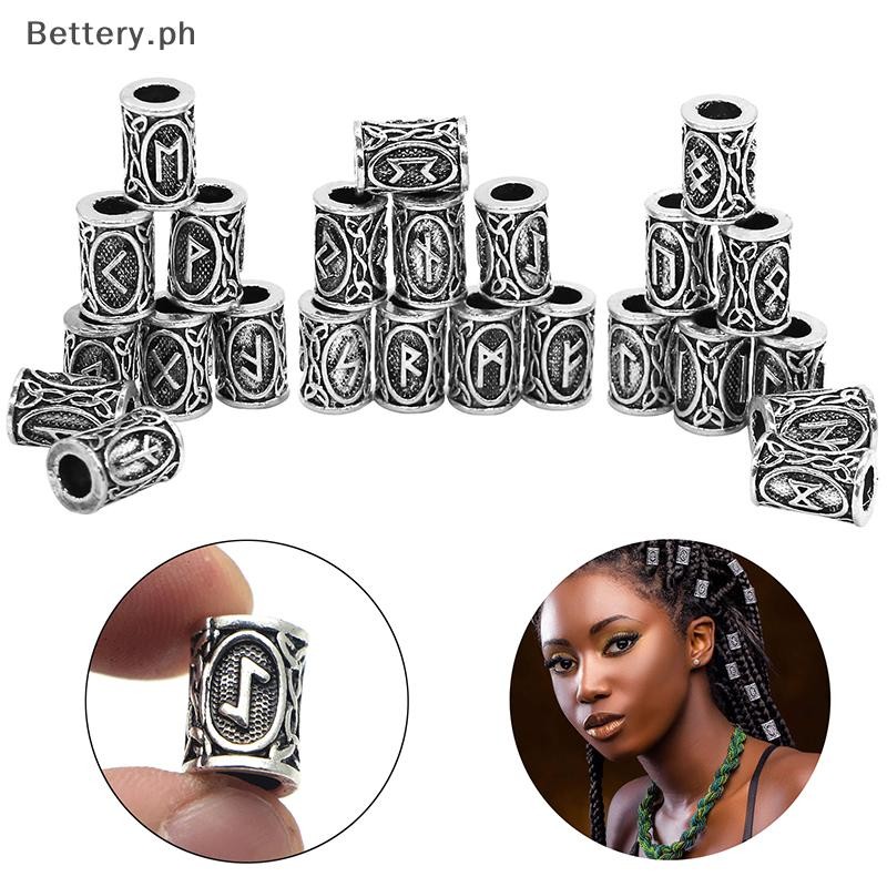 [ety] 24 pcs Viking Runes Set Loose Beads Spacer Beads For Hair Braid ...