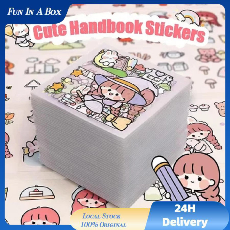 100Pcs Cute Cartoon Sticker PET Transparent Kawaii Stationery Stickers ...
