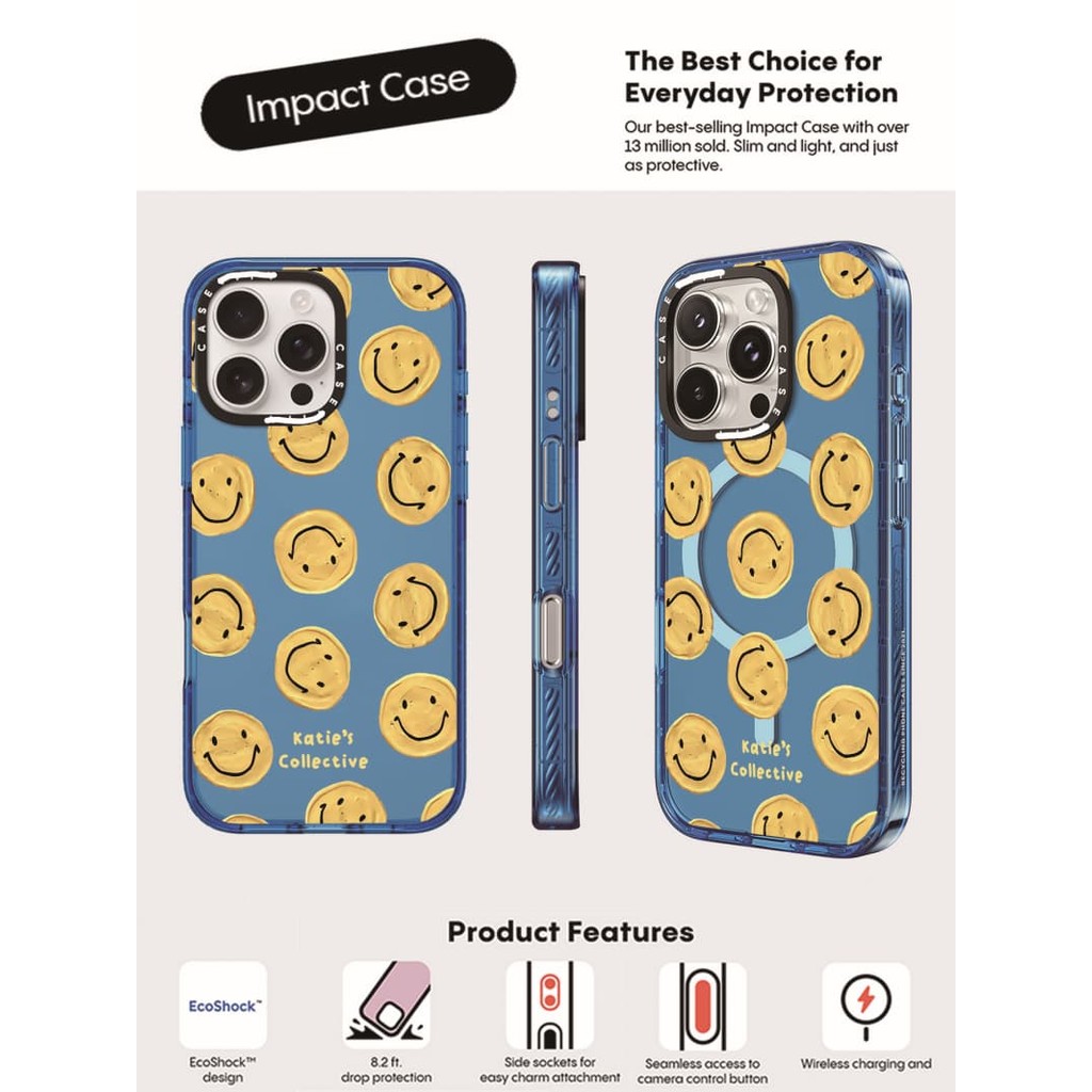CASECASE X Smile Case Sky Blue Color Clear Hard Magnetic suction Impact ...