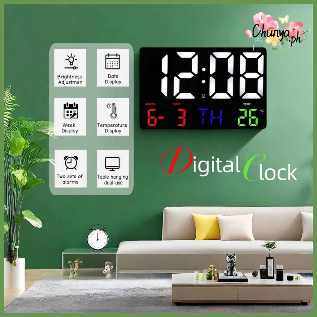 Digital Wall Clock with Remote Control Alarm Clock LED Large Display ...