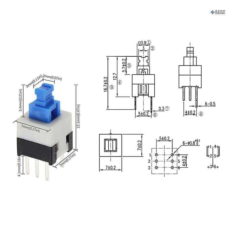 Keep Going＞ 10Pcs/Lot Square 7x7x12mm 6 Pin DPDT Mini Push Button Flat ...