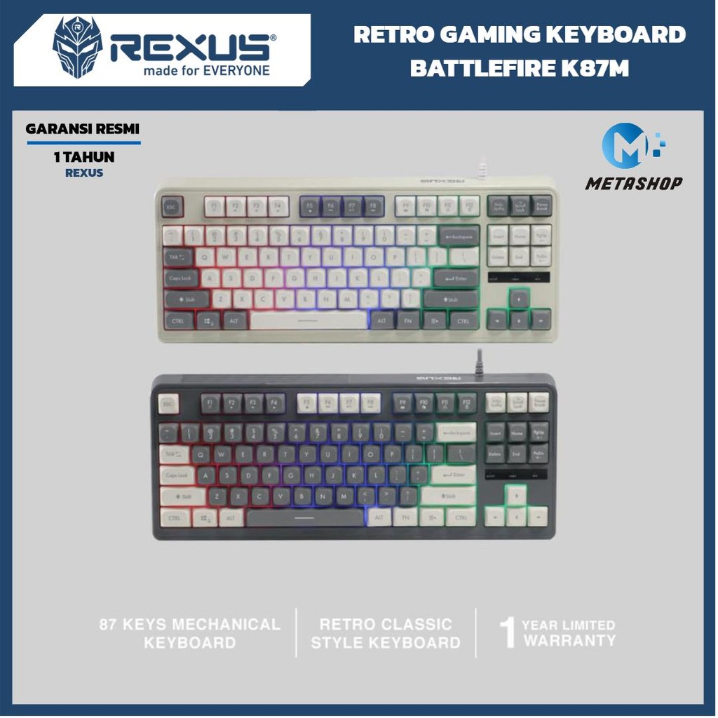 TOMBOL REXUS Battlefire K87M: Retro Gaming Keyboard TKL Anti-Ghosting ...