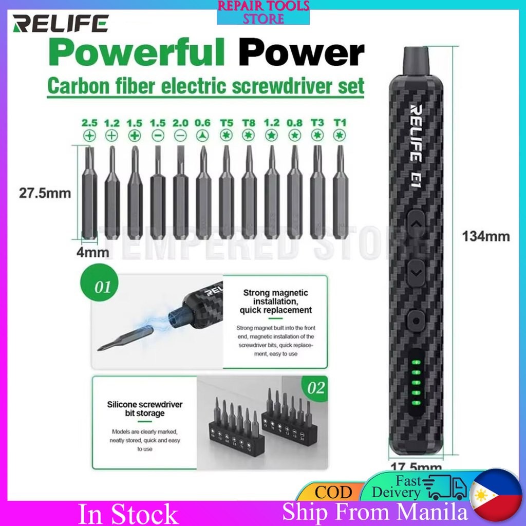 【PH STOCK】RELIFE E1 Carbon Fiber Electric Torque Screwdriver Set 12 ...