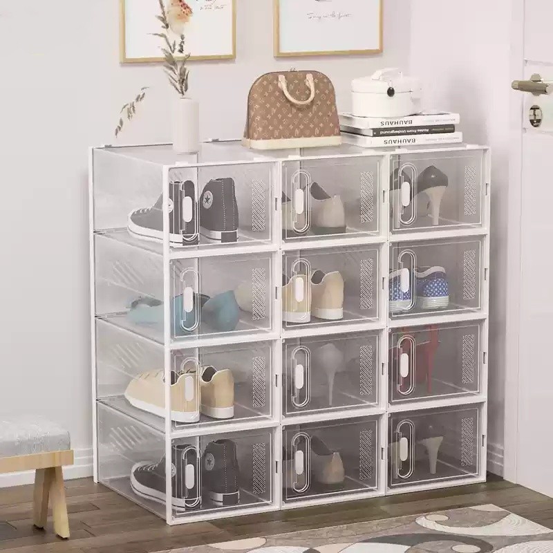 12 Grid Shoe Box Storage Hard Plastic DIY Foldable Drawer Case ...