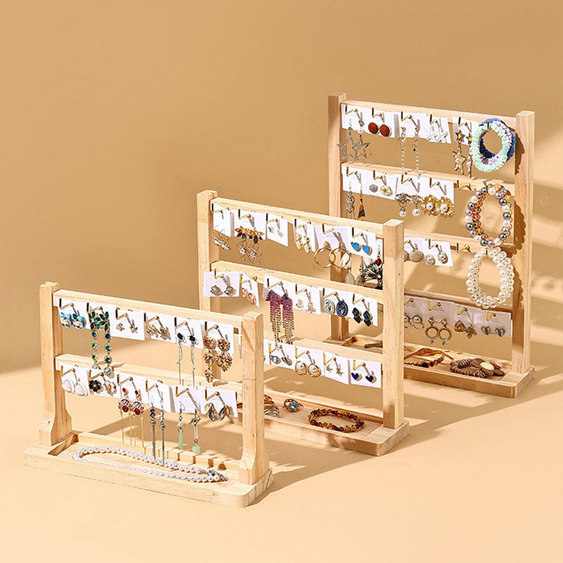 Desktop Solid Wood with Hook Jewelry Display Rack Trinkets Hanging Rack ...
