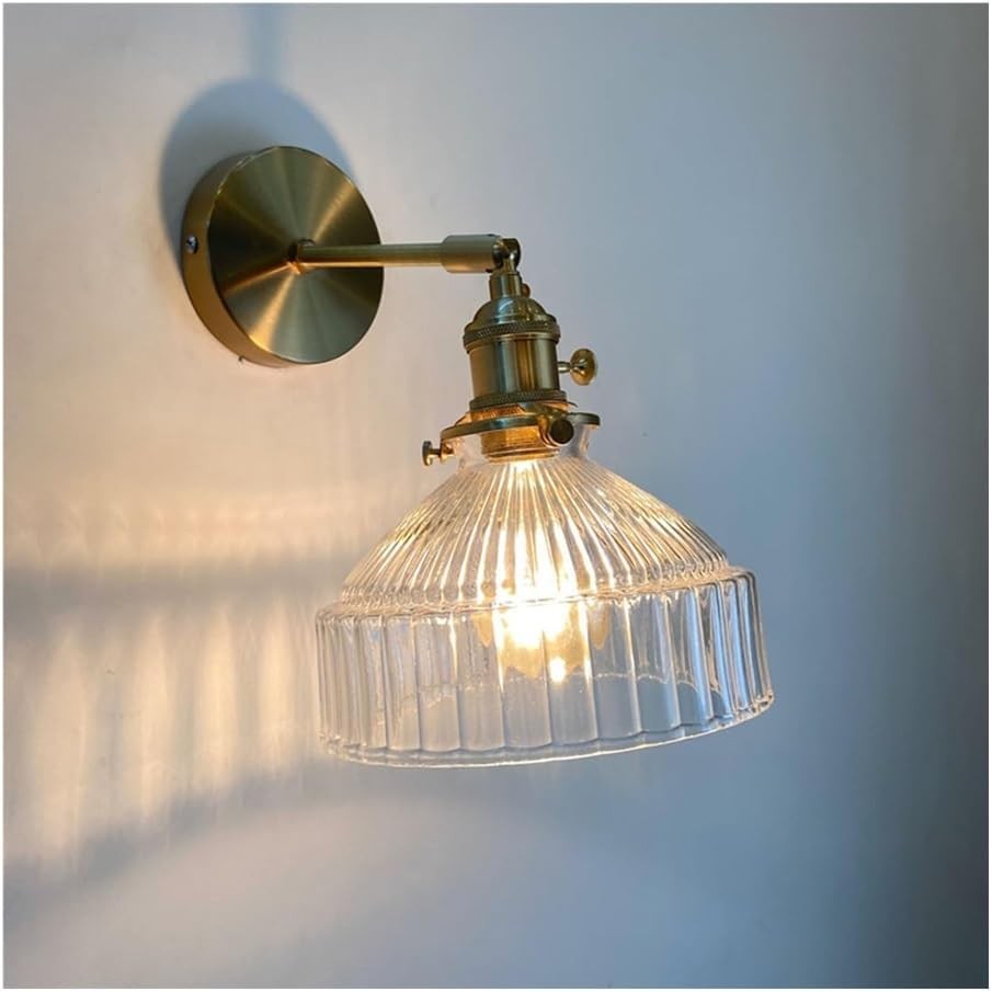 Vintage Glass Wall Sconce - Gold Wall Mounted Light with Striped Glass ...