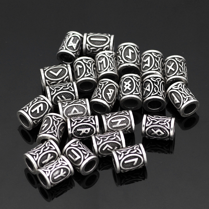 [ety] 24 pcs Viking Runes Set Loose Beads Spacer Beads For Hair Braid ...