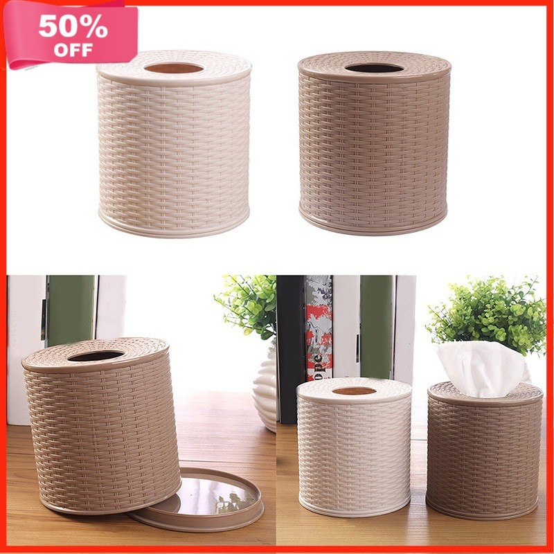 Rattan Style Tissue Box Round Toilet Paper Rack For Bathroom Kitchen ...