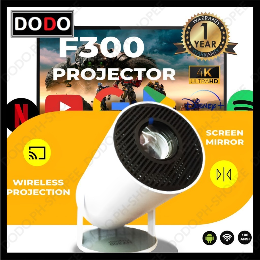 F300 4K Mini Portable Projector Ultra HD WiFi and Bluetooth Office Home ...