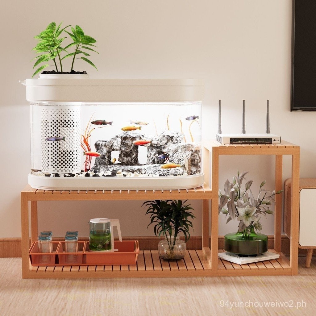 Solid Wood Fish Tank Stand Flower Stand Two-Layer Living Room Floor ...