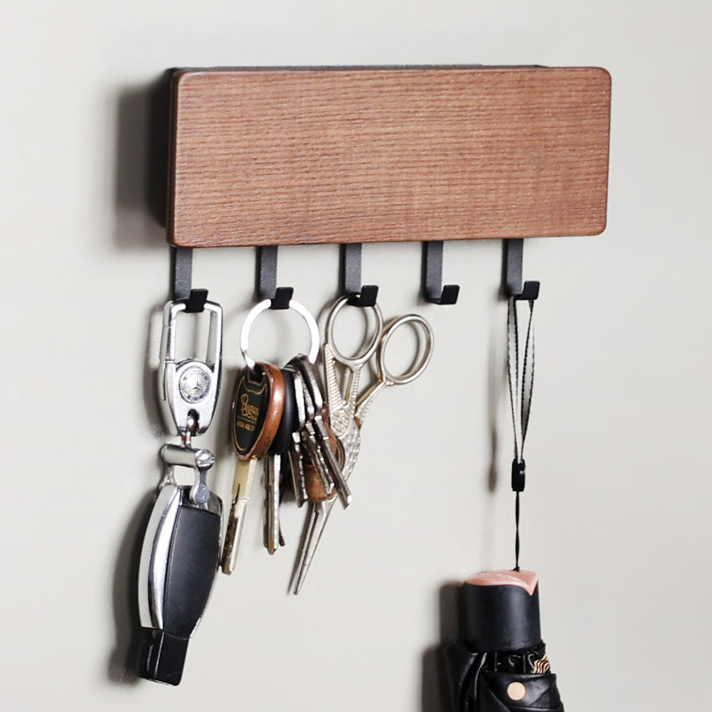 Wall Mounted Key Holder Organizer 5 Hooks Home Office Decor Adhesive ...