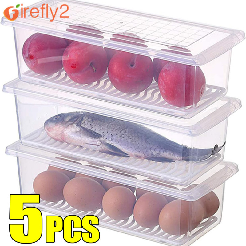 1-5pcs Refrigerator Fresh-keep Box - Fruits Vegetables Meat Fish Drain ...
