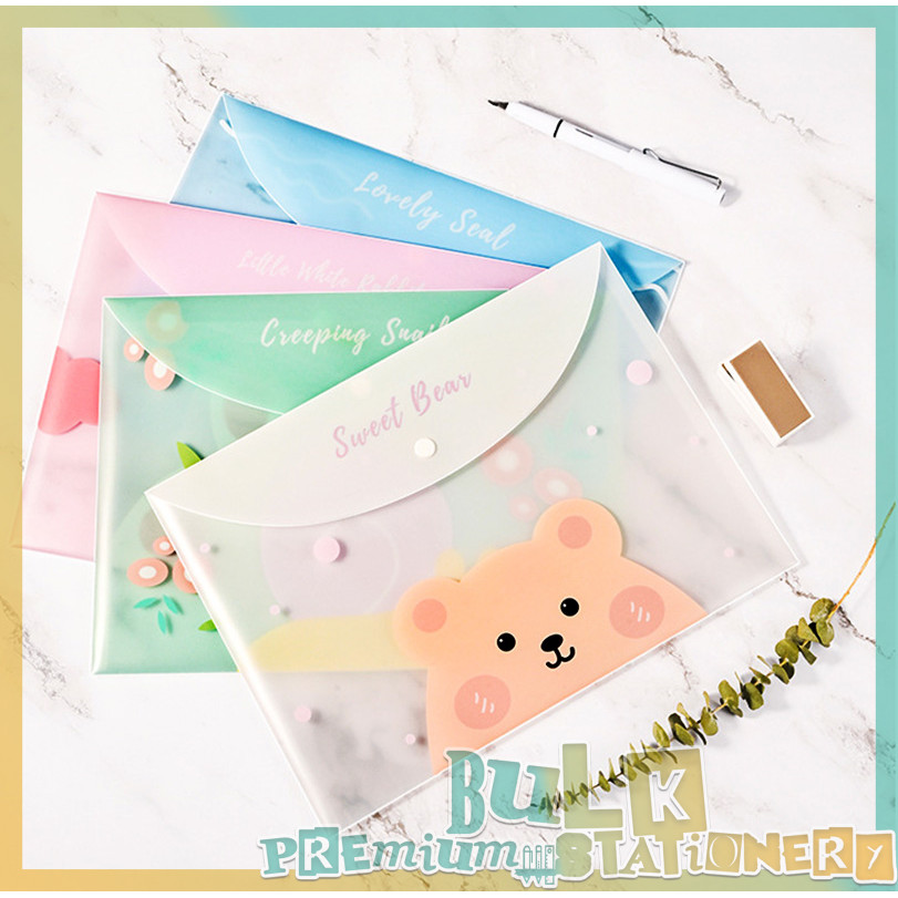 BULK A4 Envelope Cute Cartoon Paper Storage Snap Button PVC Folder ...