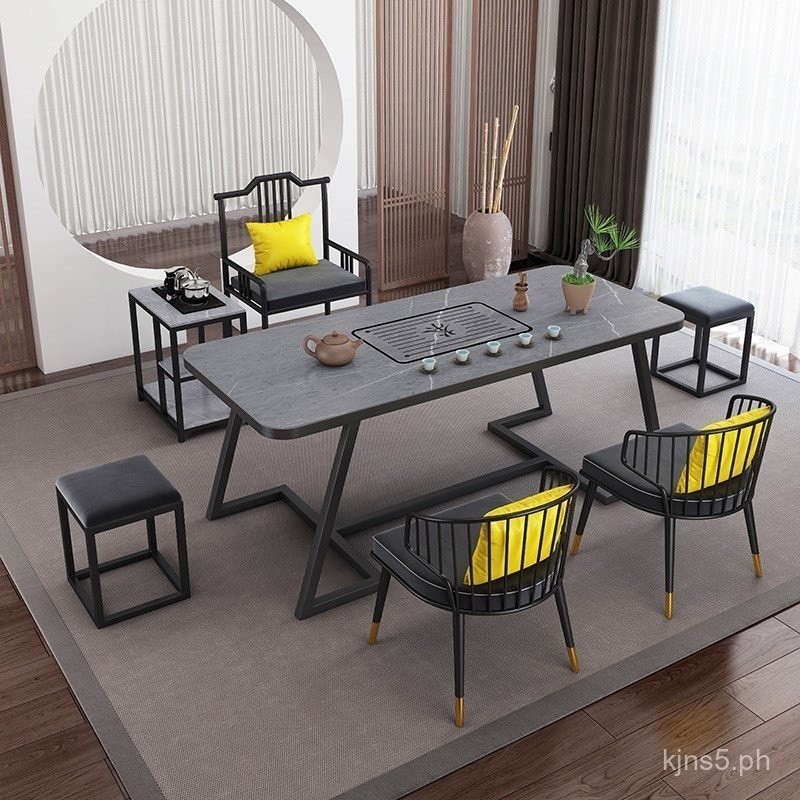 W8Light Luxury Rock Slab Tea Table and Chair Set Modern Simple Home ...
