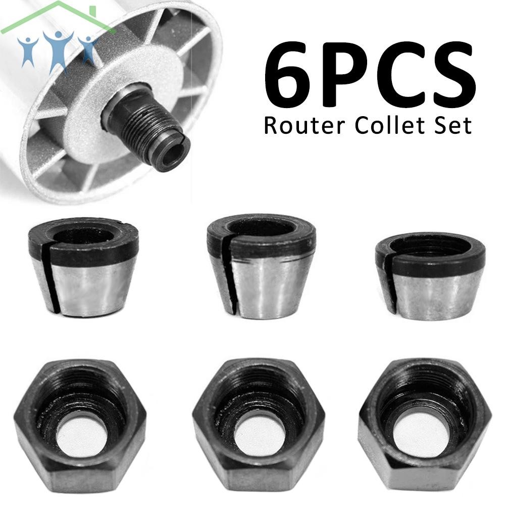 6pcs 6/6.35/8mm Trimmer Collet Chuck Router Bit Collet Chuck Head ...