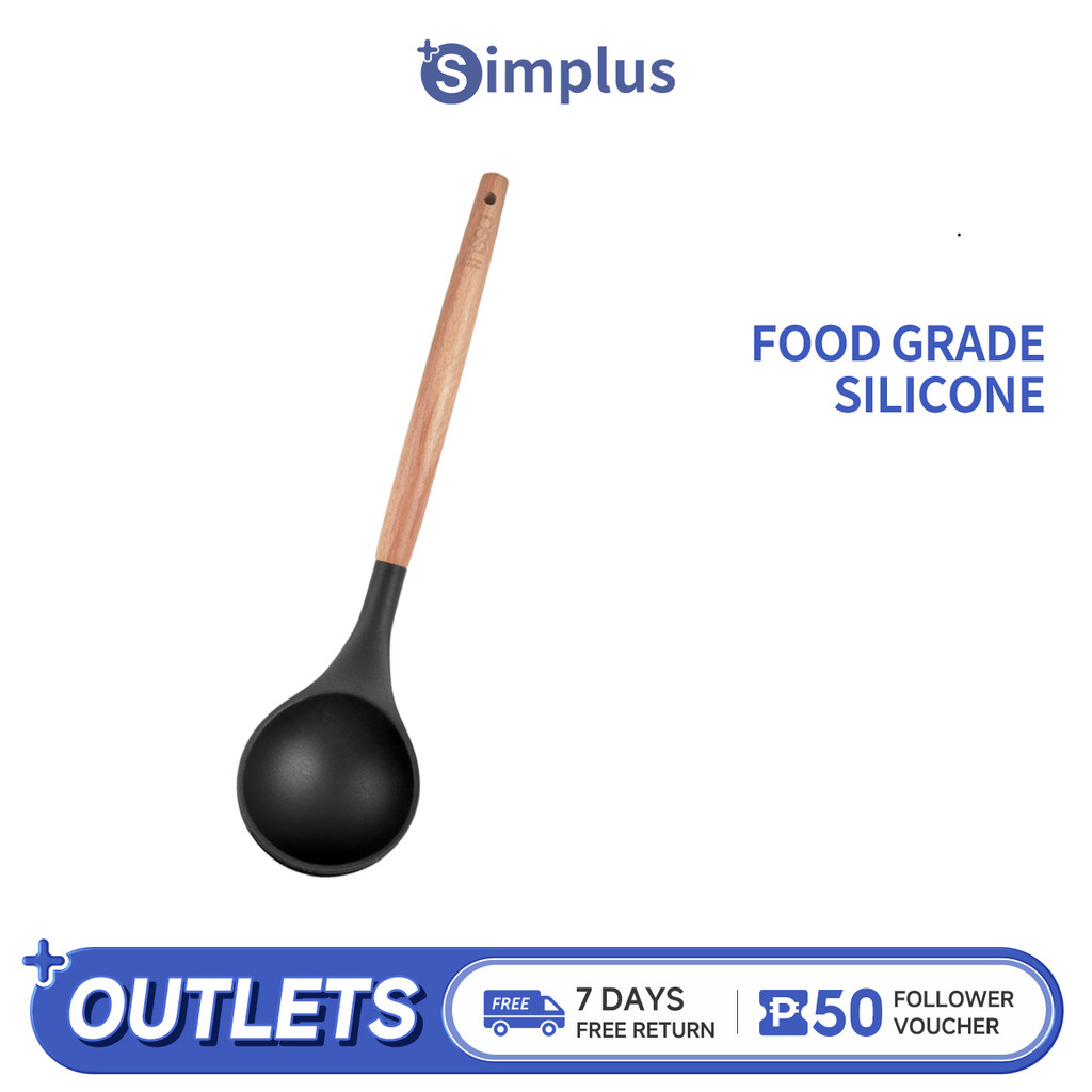 Simplus Non-Stick Silicone Soup Spoon Cooking Tool With Wooden Handle ...