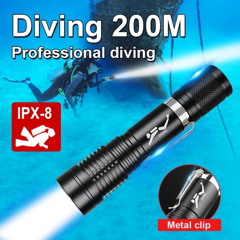 Underwater 200 Meters IPX8 Waterproof Powerful LED Diving Flashlight ...