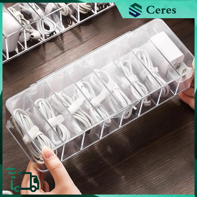 1Pcs Desktop Data Cable Storage Box Clear Hub Organizer Box With Cover ...