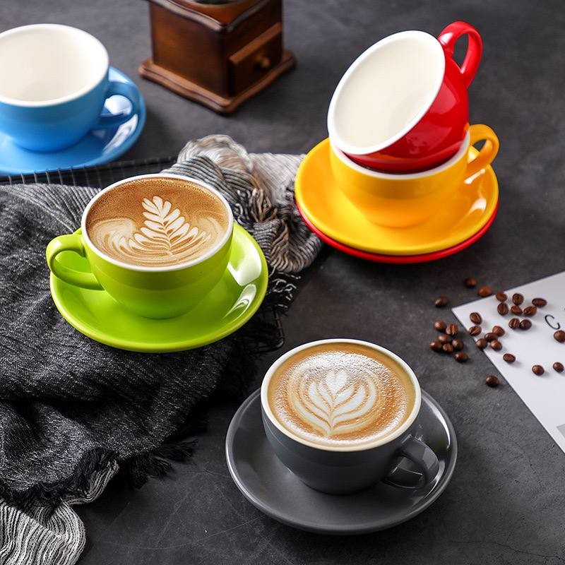 24K 250mL Glossy Ceramic Cappuccino Cups Coffee Cup and Saucer Pair Per ...