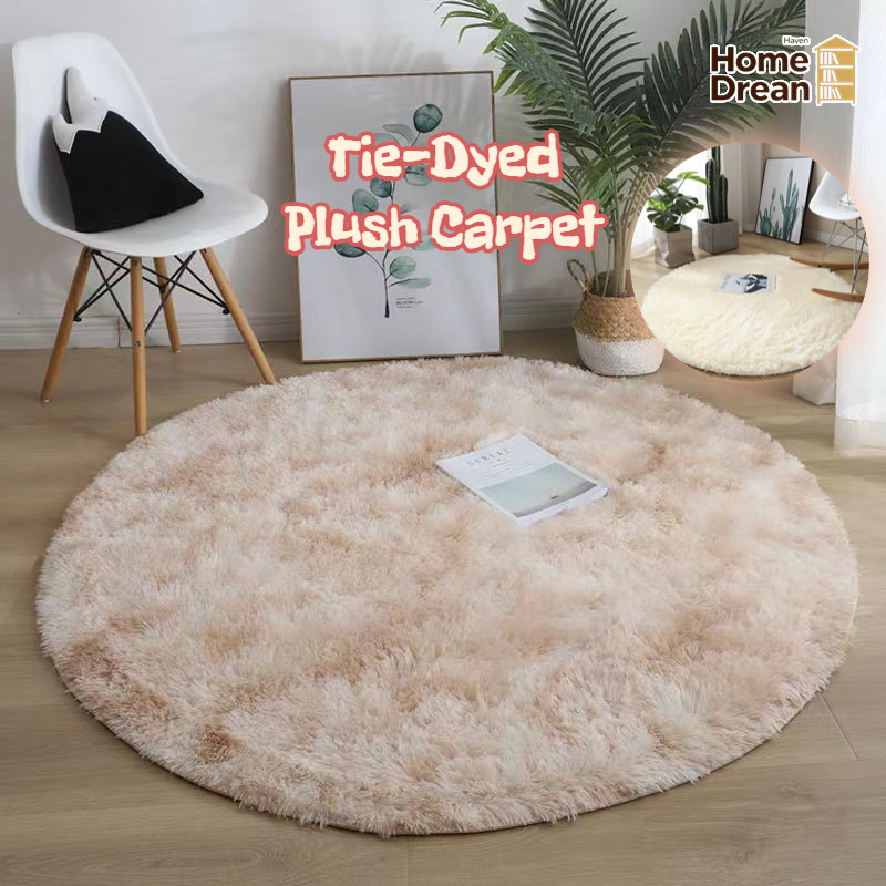 Bohemian Round Rug Tie-Dyed Plush Carpet for Bedroom Anti-Slip Thick ...