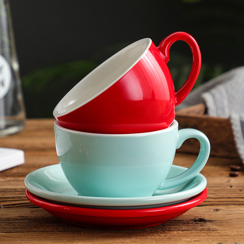 Kitchen Plus 250mL Glossy Ceramic Cappuccino Cups Coffee Cup and Saucer ...