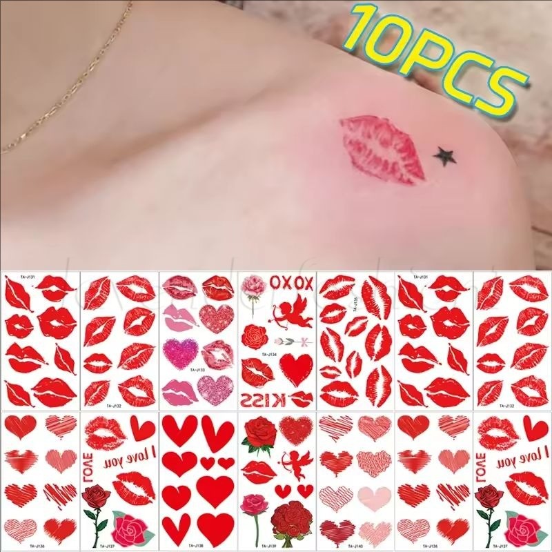 10Pcs Valentine's Day Tattoo Stickers - Cartoon Face Tattoo Patch - DIY ...