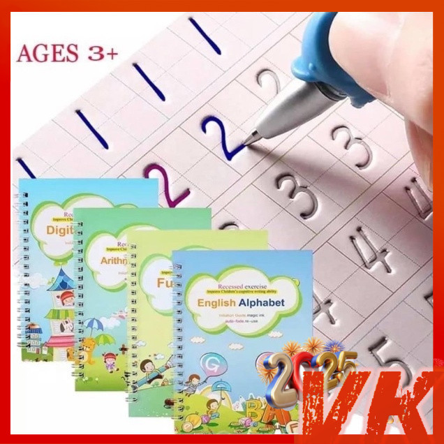 VK 4PCS/Set Magic Practice Writing Book Reusable Learning Copybook ...
