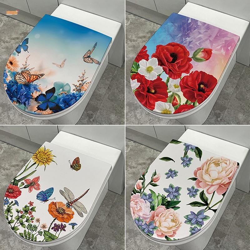 Sweet Rose Flower Butterfly Pattern Toilet Stickers Bathroom Decoration ...