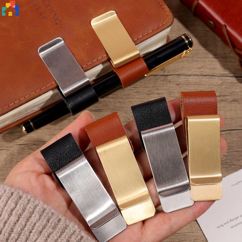 Fashion Metal Leather Pen Clip Retro Stainless Steel Journal Notebook ...