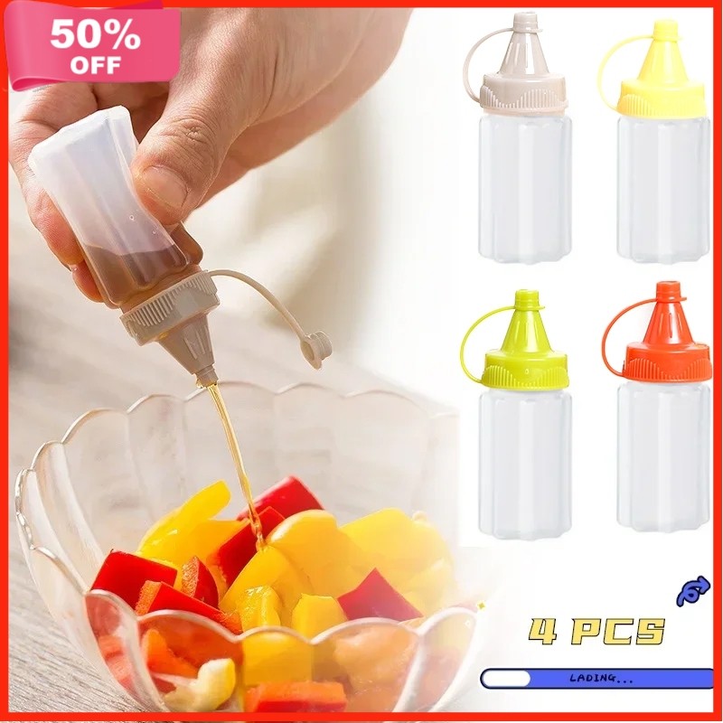 4Pcs/Set Mini Sauce Seasoning Box Portable PP Bottle Spices With Lid ...