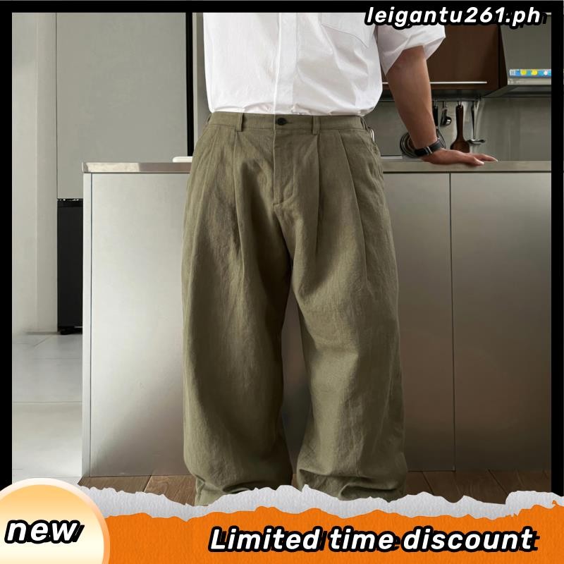 Houch Ready to ship COD Men's trousers Plain linen loose wide-leg ...