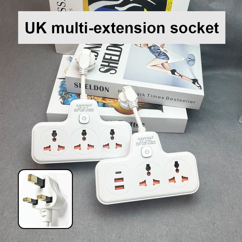 3 way Universal Extension Cord Multi power socket with USB and Type C ...