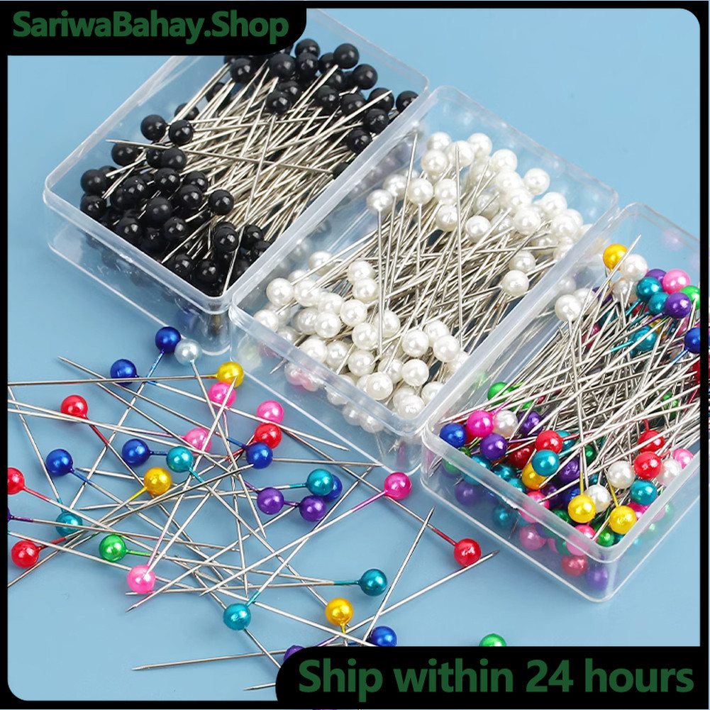 100pcs/Box Long Needle With Head Round Sewing Pins Colorful Black and ...