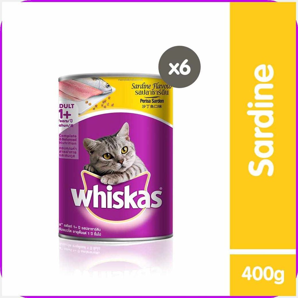 Whiskas Y Cat Ua Food W}wet B}sardine I}400 J}g K} X}6 Can Shopee Philippines