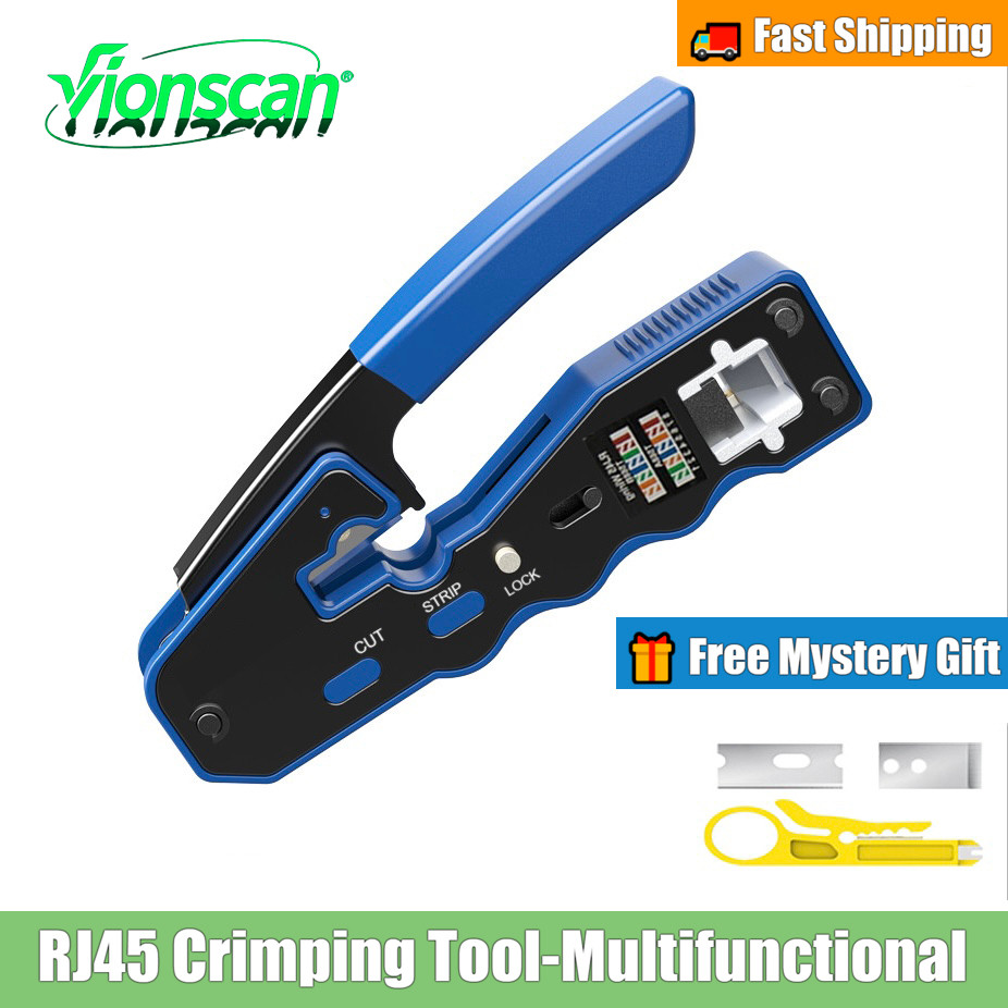 Vionscan RJ45 Crimp Tool Pass Through Crimper Cutter For Cat6a Cat6 ...