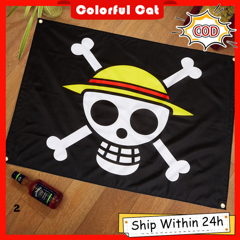 One Piece Monkey D. Luffy Skull Flag – 3x5 Ft (90x150cm) Polyester – Straw Hat Pirate Flag