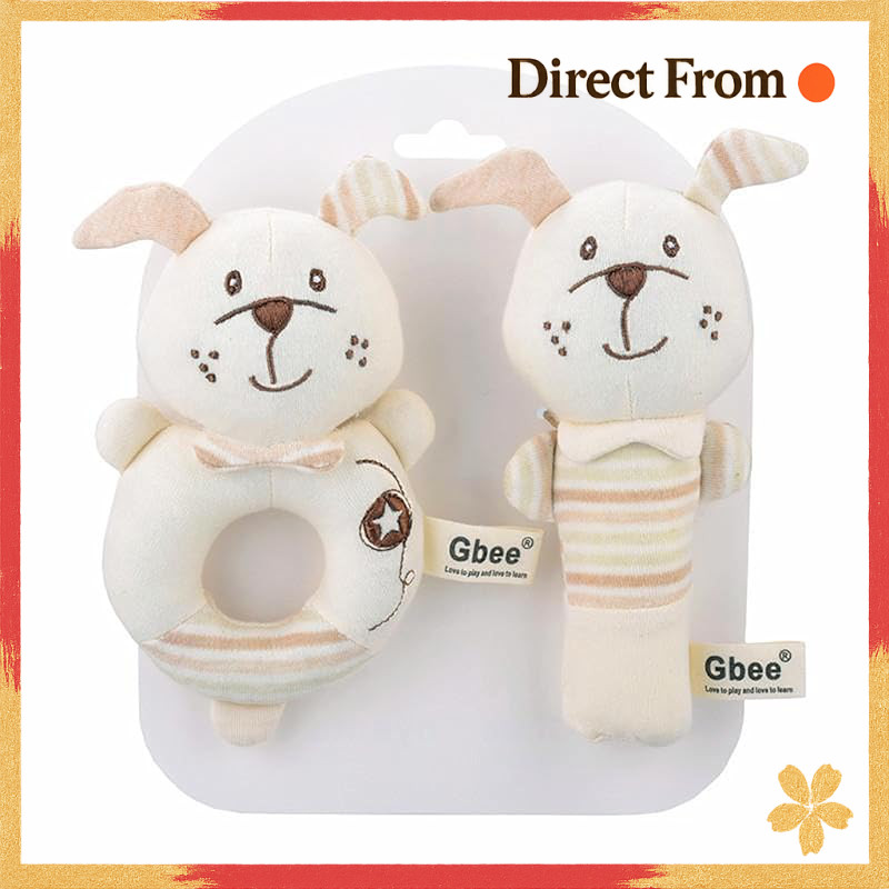 Shinse Organic Cotton Baby Rattle Plush Toy Set with Cute Animal ...