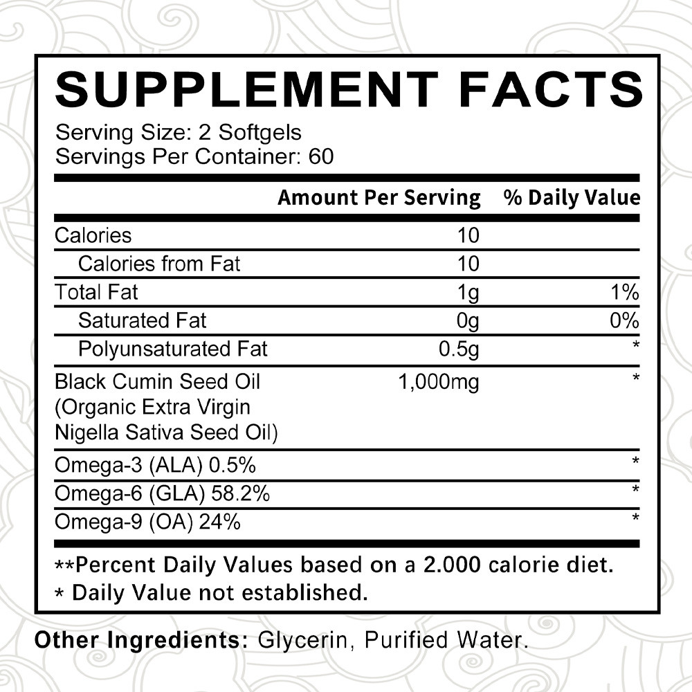SeedVital black seed oil supplement facts