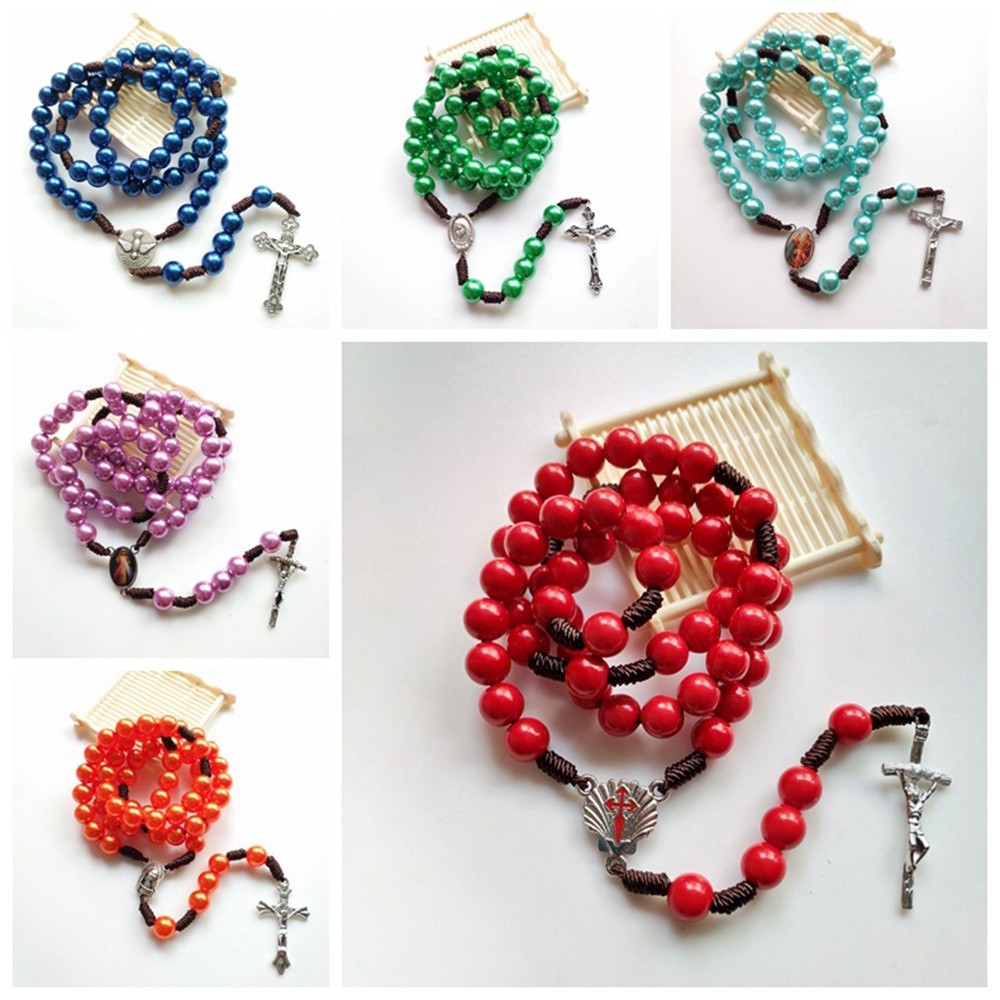 Imitation Pearl Beaded Chain Prayer Chaplet Our Lady Virgin Mary Medal ...