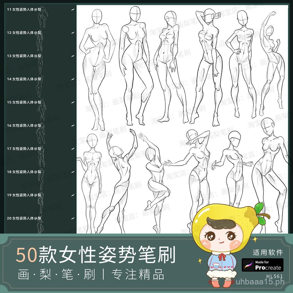 procreate Brush Female Human Anatomy Posture Illustration Line Drawing ...