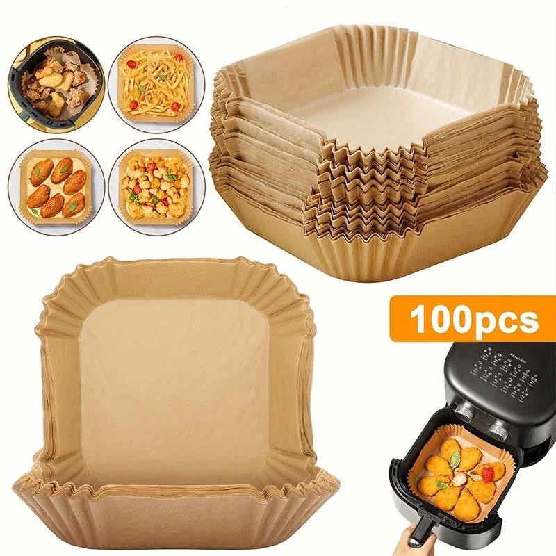 100pcs Disposable Air Fryer Paper Baking Cooking Paper Square Oil-proof ...