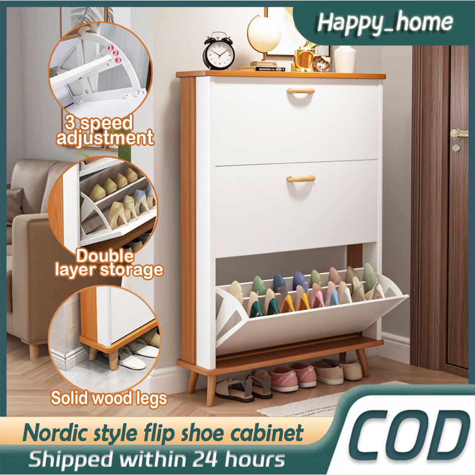 Shoe Cabinet Wood Flip Shoe Rack Organize Family Large Storage multi ...