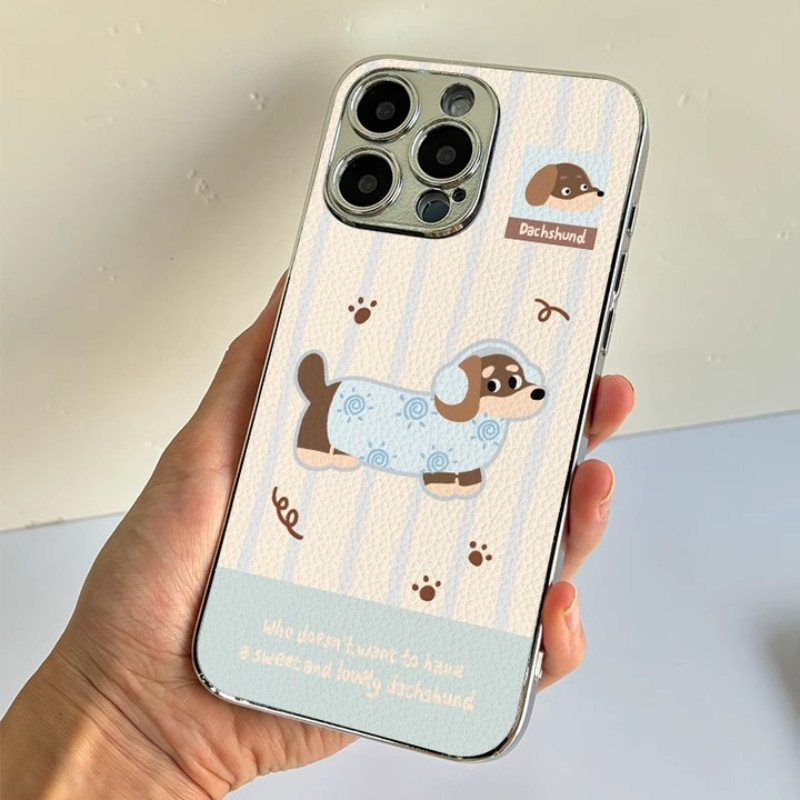 Cute Blue Coat Dachshund Phone Case For iPhone 16 Pro Max 15 14