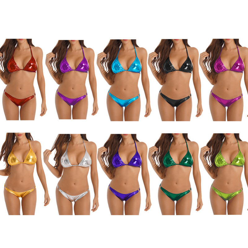 Trending Shining New Womens Swimwear Bikini Set Sexy Halter Shiny Bikini Pool Party Tb8d main image 1