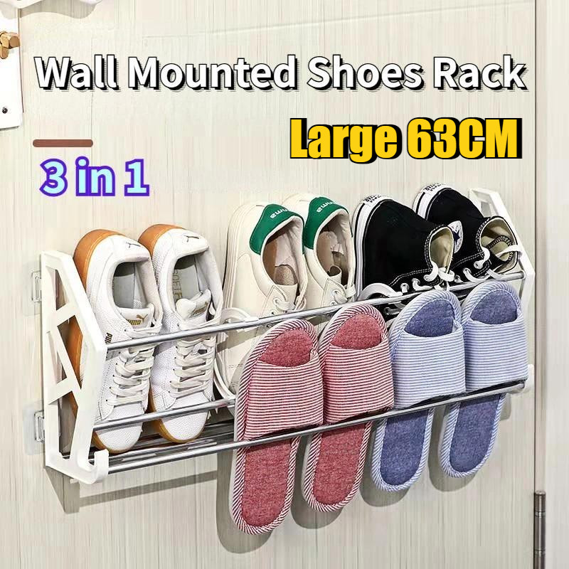 63cm Wall Mounted Shoe Organizer Slippers Rack Shoe Organizer Behind ...